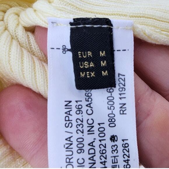 Massimo Dutti Italian Yarn Ribbed 1/2 Sleeve Sweater Top Pale Yellow Medium - Picture 8 of 8